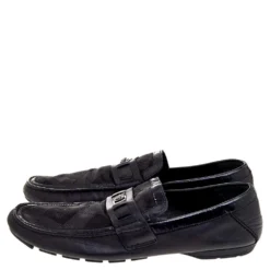 Versace Black Patent Leather And Signature Canvas Medusa Detail Slip On Loafers Size 44 For Men -Versace Official Website luxury men versace used shoes p569768 007