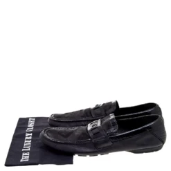Versace Black Patent Leather And Signature Canvas Medusa Detail Slip On Loafers Size 44 For Men -Versace Official Website luxury men versace used shoes p569768 008