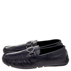 Versace Black Lizard Leather Medusa Detail Slip On Loafers Size 43 For Men -Versace Official Website luxury men versace used shoes p569769 001