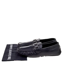 Versace Black Lizard Leather Medusa Detail Slip On Loafers Size 43 For Men -Versace Official Website luxury men versace used shoes p569769 002