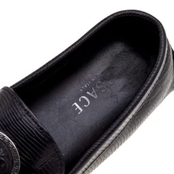 Versace Black Lizard Leather Medusa Detail Slip On Loafers Size 43 For Men -Versace Official Website luxury men versace used shoes p569769 005