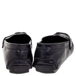 Versace Black Lizard Leather Medusa Detail Slip On Loafers Size 43 For Men -Versace Official Website luxury men versace used shoes p569769 007