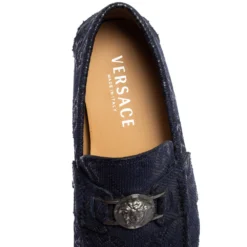 Versace Blue Nubuck Leather Medusa Slip On Loafers Size 40 For Men -Versace Official Website luxury men versace used shoes p571911 004