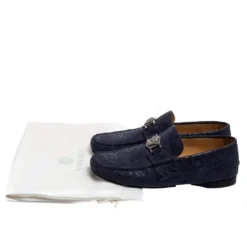 Versace Blue Nubuck Leather Medusa Slip On Loafers Size 40 For Men -Versace Official Website luxury men versace used shoes p571911 008