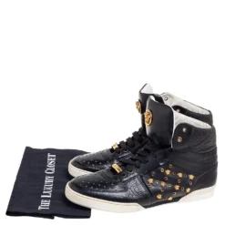 Versace Black Leather Medusa Lace High Top Sneakers Size 43 For Men -Versace Official Website luxury men versace used shoes p573301 003