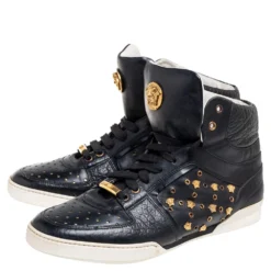 Versace Black Leather Medusa Lace High Top Sneakers Size 43 For Men -Versace Official Website luxury men versace used shoes p573301 004