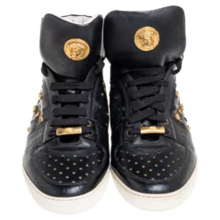 Versace Black Leather Medusa Lace High Top Sneakers Size 43 For Men -Versace Official Website luxury men versace used shoes p573301 005