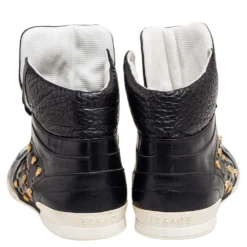 Versace Black Leather Medusa Lace High Top Sneakers Size 43 For Men -Versace Official Website luxury men versace used shoes p573301 006