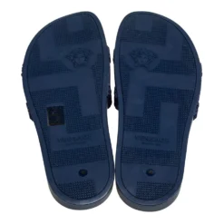 Versace Navy Blue Velvet Medusa Head Flat Slides Size 40 For Men -Versace Official Website luxury men versace used shoes p576413 002
