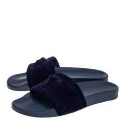 Versace Navy Blue Velvet Medusa Head Flat Slides Size 40 For Men -Versace Official Website luxury men versace used shoes p576413 006