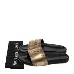 Versace Gold Rubber Medusa Flat Slides Size 41.5 For Men -Versace Official Website luxury men versace used shoes p578662 002