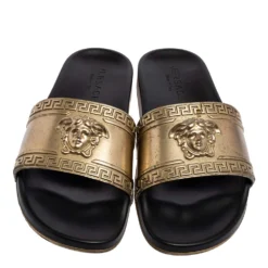 Versace Gold Rubber Medusa Flat Slides Size 41.5 For Men -Versace Official Website luxury men versace used shoes p578662 003