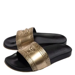 Versace Gold Rubber Medusa Flat Slides Size 41.5 For Men -Versace Official Website luxury men versace used shoes p578662 004