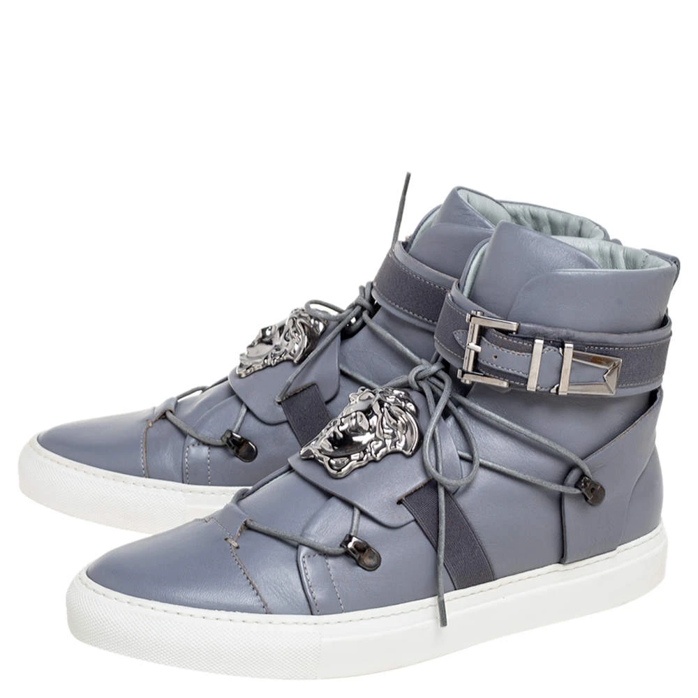 Versace Grey Leather Medusa Plaque Strap High-Top Sneakers Size 41 For Men 4 Versace Grey Leather Medusa Plaque Strap High-Top Sneakers Size 41 For Men - Image 4