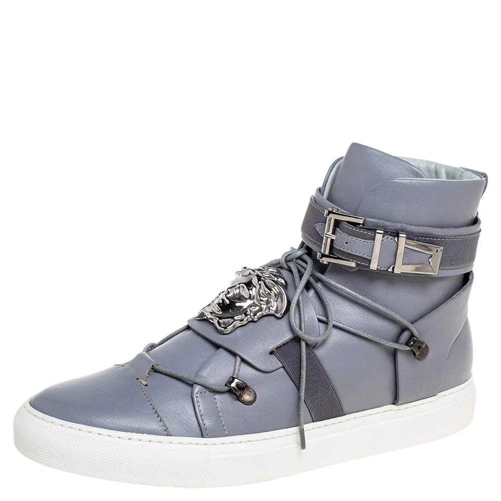 Versace Grey Leather Medusa Plaque Strap High-Top Sneakers Size 41 For Men 1 Versace Grey Leather Medusa Plaque Strap High-Top Sneakers Size 41 For Men