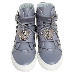 Versace Grey Leather Medusa Plaque Strap High-Top Sneakers Size 41 For Men 10 Versace Grey Leather Medusa Plaque Strap High-Top Sneakers Size 41 For Men -Versace Official Website luxury men versace used shoes p592643 005