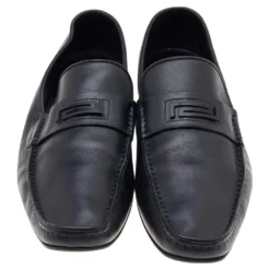 Versace Black Leather Slip On Loafers Size 46 For Men -Versace Official Website luxury men versace used shoes p596627 002