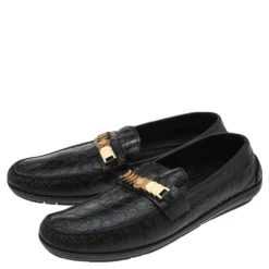 Versace Black Croc Embossed Leather Medusa Slip On Loafers Size 46 For Men -Versace Official Website luxury men versace used shoes p597068 003