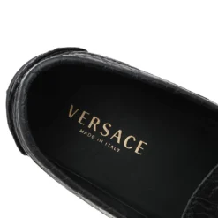 Versace Black Croc Embossed Leather Medusa Slip On Loafers Size 46 For Men -Versace Official Website luxury men versace used shoes p597068 006