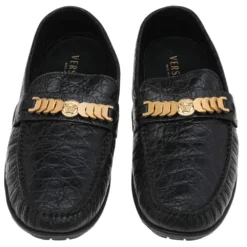 Versace Black Croc Embossed Leather Medusa Slip On Loafers Size 46 For Men -Versace Official Website luxury men versace used shoes p597068 007