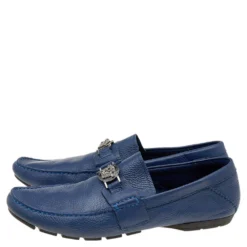 Versace Blue Leather Medusa Embellished Slip On Loafers Size 45 For Men -Versace Official Website luxury men versace used shoes p598329 003