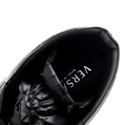 Versace Black Croc Embossed Leather Palazzo Medusa High Top Sneakers Size 44 For Men -Versace Official Website luxury men versace used shoes p603194 002