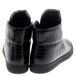 Versace Black Croc Embossed Leather Palazzo Medusa High Top Sneakers Size 44 For Men -Versace Official Website luxury men versace used shoes p603194 007