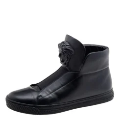 Versace Black Leather Palazzo Medusa High Top Sneakers Size 41 For Men