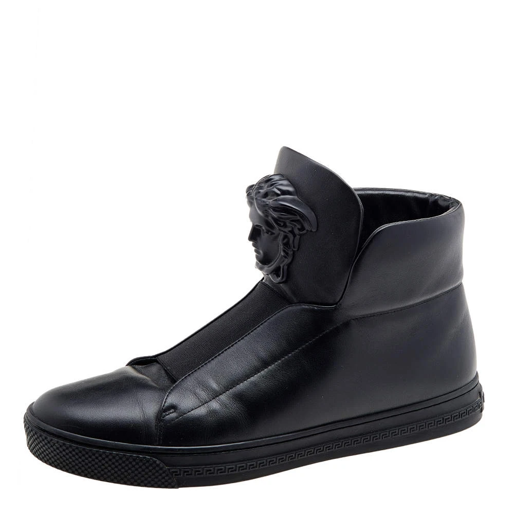Versace Black Leather Palazzo Medusa High Top Sneakers Size 41 For Men 1 Versace Black Leather Palazzo Medusa High Top Sneakers Size 41 For Men