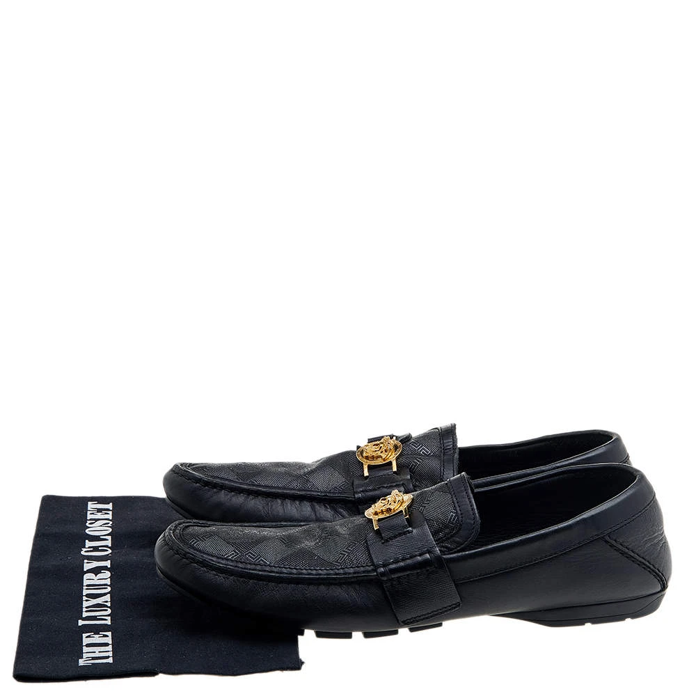 Versace Black Leather And Monogram Fabric Medusa Slip On Loafers Size 44 For Men 9 Versace Black Leather And Monogram Fabric Medusa Slip On Loafers Size 44 For Men - Image 9