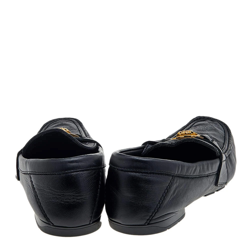 Versace Black Leather And Monogram Fabric Medusa Slip On Loafers Size 44 For Men 5 Versace Black Leather And Monogram Fabric Medusa Slip On Loafers Size 44 For Men - Image 5