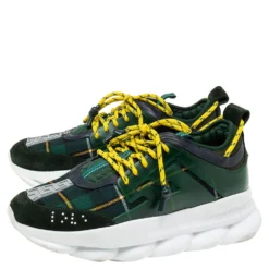 Versace Green Suede And Check Canvas Chain Reaction Sneakers Size 45 For Men -Versace Official Website luxury men versace used shoes p617296 001
