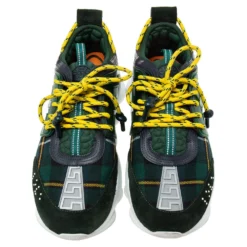 Versace Green Suede And Check Canvas Chain Reaction Sneakers Size 45 For Men -Versace Official Website luxury men versace used shoes p617296 005