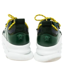 Versace Green Suede And Check Canvas Chain Reaction Sneakers Size 45 For Men -Versace Official Website luxury men versace used shoes p617296 006