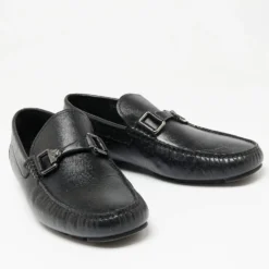 Versace Black Lizard Embossed Leather Driver Loafers Size 43 For Men -Versace Official Website luxury men versace used shoes p634439 005