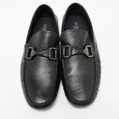 Versace Black Lizard Embossed Leather Driver Loafers Size 43 For Men -Versace Official Website luxury men versace used shoes p634439 006