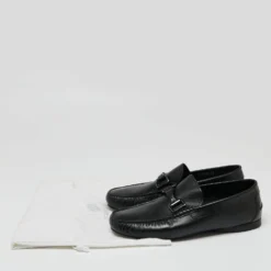 Versace Black Lizard Embossed Leather Driver Loafers Size 43 For Men -Versace Official Website luxury men versace used shoes p634439 009