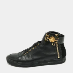 Versace Black Leather And Suede Medusa Strap High Top Sneakers Size 44 For Men