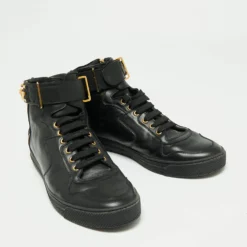 Versace Black Leather And Suede Medusa Strap High Top Sneakers Size 44 For Men -Versace Official Website luxury men versace used shoes p660725 005