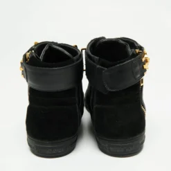 Versace Black Leather And Suede Medusa Strap High Top Sneakers Size 44 For Men -Versace Official Website luxury men versace used shoes p660725 006