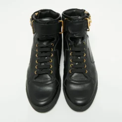 Versace Black Leather And Suede Medusa Strap High Top Sneakers Size 44 For Men -Versace Official Website luxury men versace used shoes p660725 007