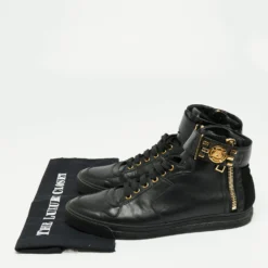 Versace Black Leather And Suede Medusa Strap High Top Sneakers Size 44 For Men -Versace Official Website luxury men versace used shoes p660725 009
