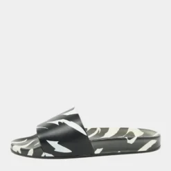 Versace Black/White Rubber Print Slide Sandals Size 43 For Men