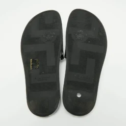 Versace Black/White Rubber Print Slide Sandals Size 43 For Men -Versace Official Website luxury men versace used shoes p661711 005
