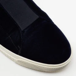 Versace Navy Blue Velvet Medusa Slip On High Top Sneakers Size 44 For Men -Versace Official Website luxury men versace used shoes p674021 003