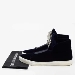 Versace Navy Blue Velvet Medusa Slip On High Top Sneakers Size 44 For Men -Versace Official Website luxury men versace used shoes p674021 009
