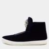 Versace Navy Blue Velvet Medusa Slip On High Top Sneakers Size 44 For Men