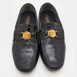 Versace Black Patent Leather Medusa Detail Slip On Loafers Size 43 For Men -Versace Official Website luxury men versace used shoes p680085 006