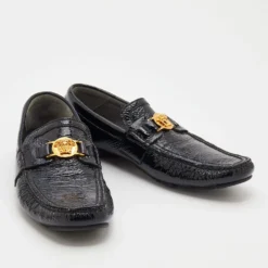 Versace Black Patent Leather Medusa Detail Slip On Loafers Size 43 For Men -Versace Official Website luxury men versace used shoes p680085 007