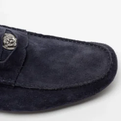 Versace Navy Blue Suede Medusa Loafers Size 42 For Men -Versace Official Website luxury men versace used shoes p685124 001